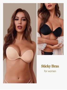 Sticky Bras Invisible Washable and Long Lasting Nude & Black Cup Size D NEW